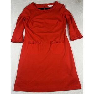 Boden Dress Womens 8P Red Ruffle Trim 3/4 Sleeve Knee Length Pockets Petite